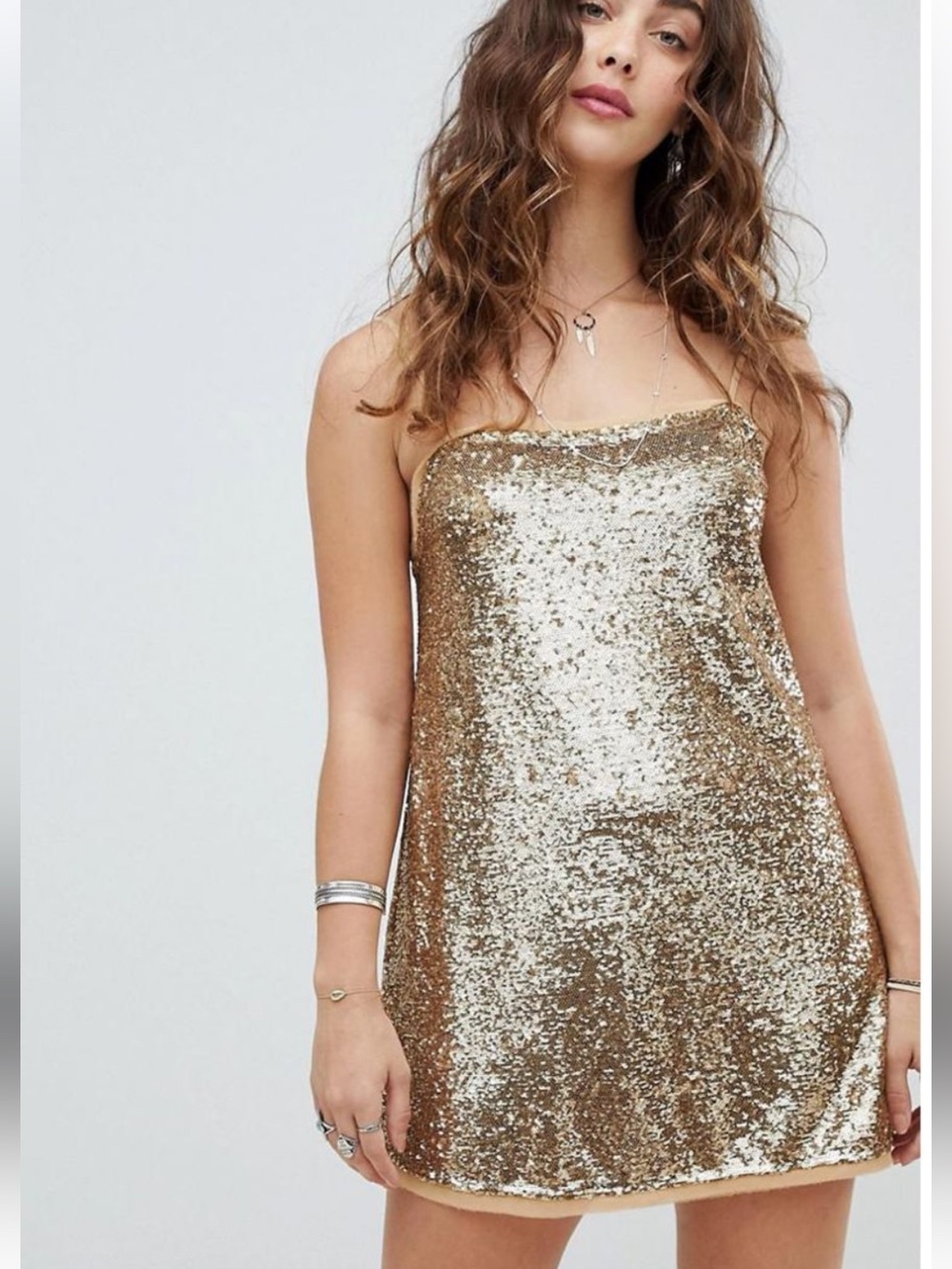 Free People / Intimately Free Gold Sequin Time To Shine Mini Slip Dress Size S